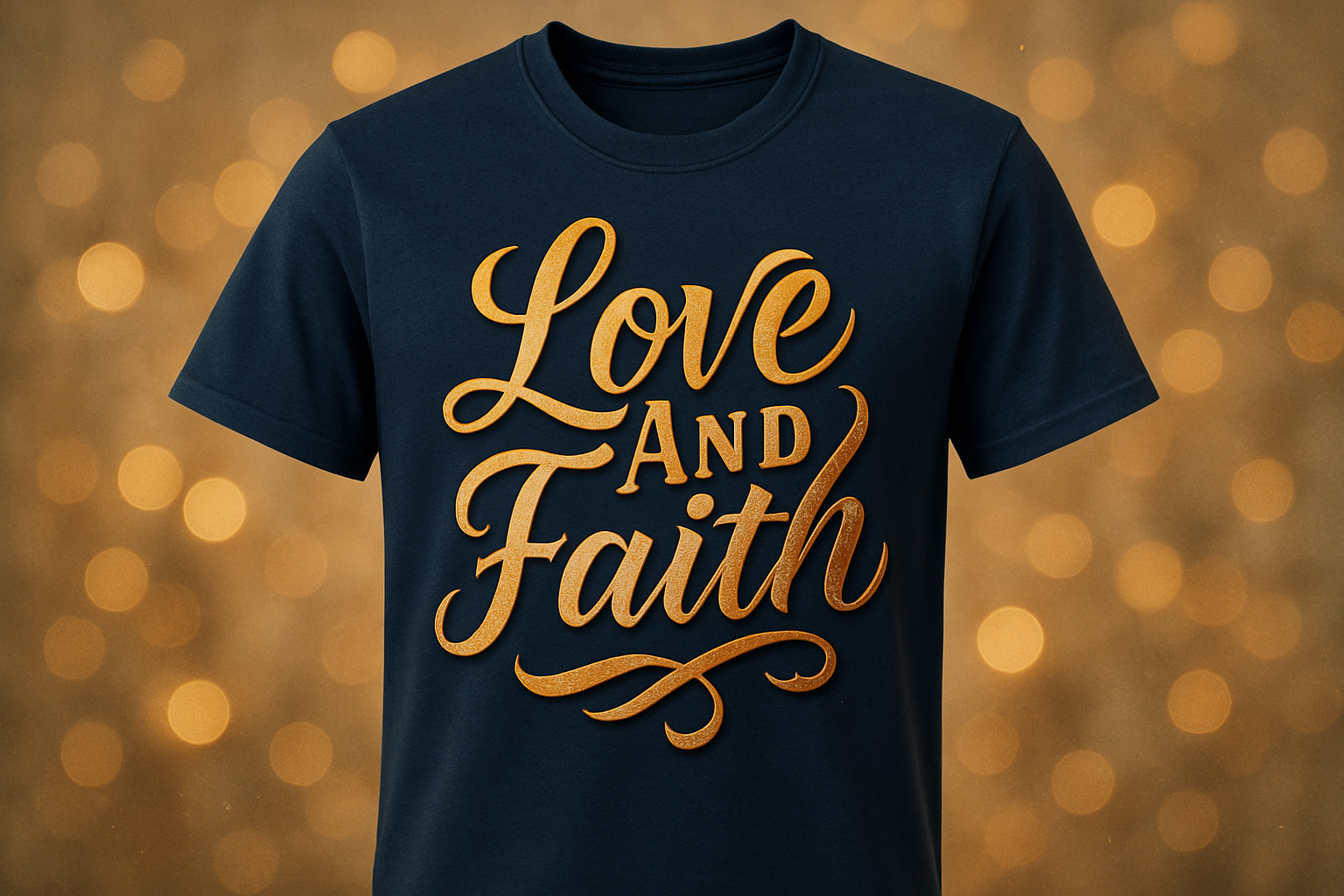 Love And Faith ,use this qoute to generate t-shirt image which must not be white tshirt and need a good backgound and stylish words