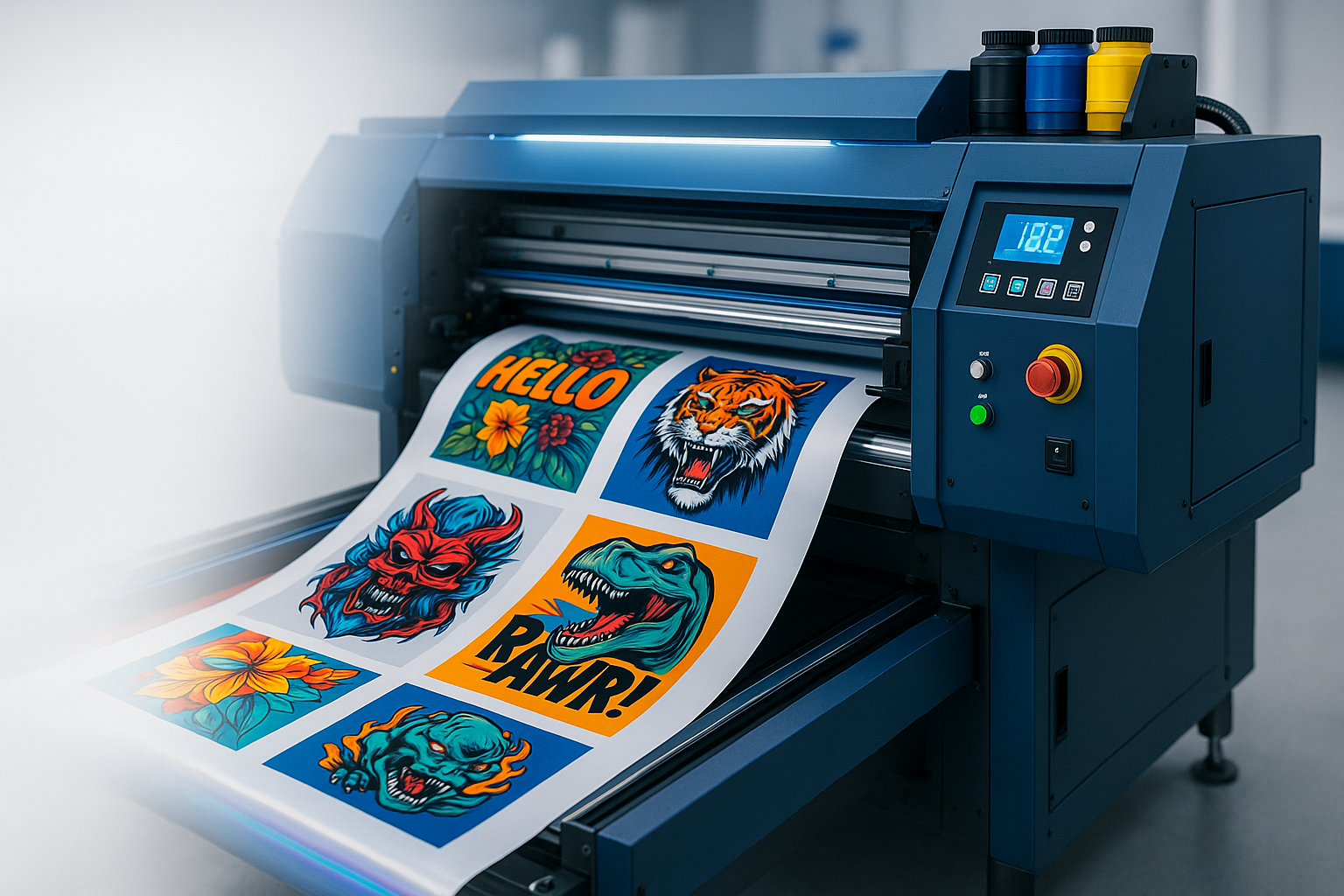 Right side faded slide image of gang sheet machine for dtf tshirt printing theme